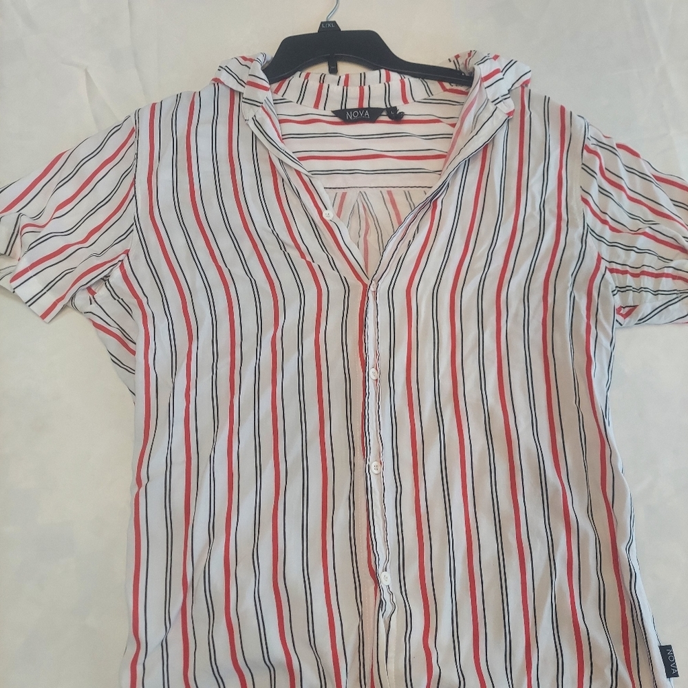 Nova red and white stripe button down